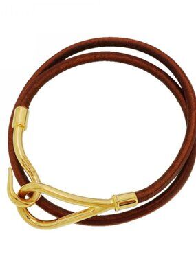 Hermes Bracelet Jumbo Hook Gold Plated Leather Brown